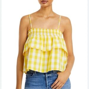 Aqua Gingham Ruffle Tiered Crop Tank Camisole Yellow and White Size Medium